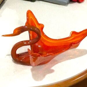Vintage Antique Mid Century Blown Glass Art Dish Swan Bird